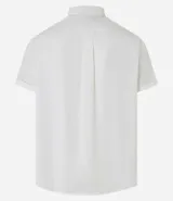 Camisa de hombre de manga corta confeccionada en una mezcla de lino y algodón, marca Marfinno. Presenta un calce confort, cuello clásico, cierre frontal con botones y un bolsillo de parche con solapa en el pecho. Las mangas cuentan con un detalle de dobladillo.