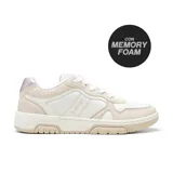 Championes Hi-Tec Gala color blanco y beige con detalles en rosa metalizado en el talón.