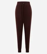Pantalón jogger deportivo marrón de microfibra con cintura elástica y tobillos ajustados. Ideal para actividades deportivas o para un look casual y cómodo.
