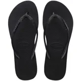 Ojotas Havaianas Slim Flatform Sparkle negras con plataforma y tiras finas con glitter.