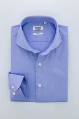 Camisa de algodón azul con patrón Dobby, de corte slim-fit y cuello Hudson.