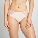 Culotte color rosa pálido de microfibra con paneles de encaje floral en los laterales.