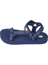 Sandalias Tommy Jeans azul marino con tiras de tela con logo de la marca y suela de goma.
