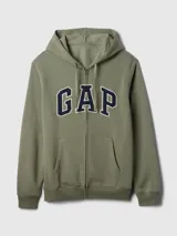 Canguro con cierre y capucha, color ladrillo, con logo GAP estampado en el frente.