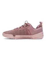 Zapatillas de entrenamiento Under Armour Tribase Reign 6 para mujer, color negro con suela marrón.