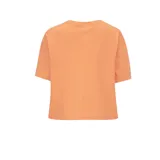 Remera naranja de corte cropped con logo de Nike estampado en blanco en el frente.