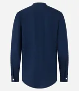 Camisa amarilla de viscolino con escote en pico, manga larga y botonadura frontal.