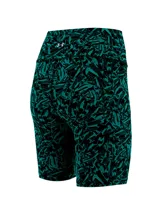 Calza corta de ciclismo negra con estampado abstracto en verde azulado.