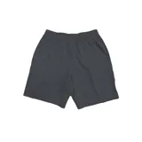 Short deportivo gris con cintura elástica y logo bordado en rojo en la pierna izquierda.