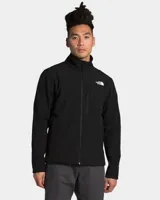 Campera softshell negra para hombre, marca The North Face, modelo Apex Bionic 3. Confeccionada en tejido WindWall® resistente al viento y transpirable, con acabado DWR sin PFC y respaldo de polar. Cuenta con cierre frontal, bolsillo en el pecho y bolsillos laterales con cremallera, y cordón ajustable en el dobladillo.