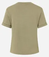 Blusa de viscosa color verde, con cuello redondo y manga corta con detalle plegado.