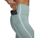 Calza deportiva color verde agua, tiro alto, corte capri y detalle de línea vertical blanca en el lateral.