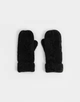 Guantes de lana color negro, tipo manoplas, con puño acanalado.