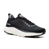 Championes Hi-Tec London H02, color azul marino con detalles en naranja y suela blanca.