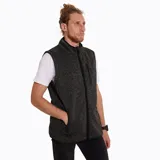 Chaleco de polar color gris jaspeado con cierre frontal, cuello alto, bolsillo en el pecho con cierre y bolsillos laterales con interior de polar.