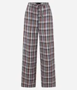 Pantalón recto con cintura elástica y lazo, confeccionada en tricolina y estampa de cuadros.