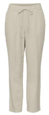 Pantalón de lino color beige, con cintura elastizada y cordón ajustable.