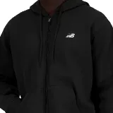 Campera con capucha New Balance, color negro, con cierre frontal y bolsillos laterales. Logo de la marca bordado en el pecho.