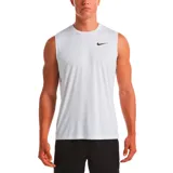 Musculosa deportiva Nike Essential blanca con logo negro en el pecho.