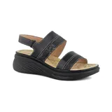 Sandalias de plataforma Korium Confort Jenna, color gris, con dos tiras horizontales y ajuste con hebilla en el tobillo.