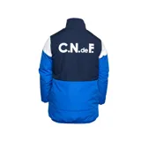 Campera parka acolchada azul con detalles en blanco y azul marino. Presenta el escudo del Club Nacional de Football en el pecho.