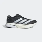 Championes de running Adidas Adizero Boston 13, color negro con detalles en gris y blanco. Presentan las tres tiras características de la marca en color plateado.