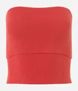 Blusa sin breteles color ladrillo, confeccionada en tejido de punto texturizado.