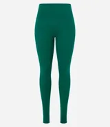 Calza legging deportiva color verde agua, de microfibra, con cintura ancha y bolsillos laterales.