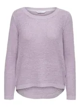 Sweater de punto color lila, con escote en V y mangas largas.