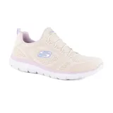 Zapatilla deportiva beige con diseño tipo Slip-On y parte superior de malla, equipada con plantilla de espuma con memoria SKECHERS.