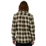 Camisa de manga larga con patrón de cuadros en tonos marrón y verde olivo, confeccionada en tela suave.
