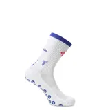 Medias deportivas azul marino con detalles en rojo y texto "Nacional" en la parte superior.