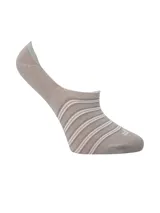 Calcetines invisibles color gris con rayas horizontales blancas.
