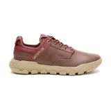Sneaker CAT Hex Lite Leather color borgoña, de cuero flor, con cordones y suela de goma color beige.