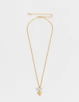 Cadena corta dorada con dije de moño plateado y corazón dorado.