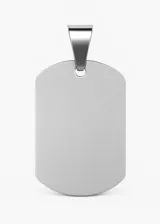 Dije de acero quirúrgico con forma de chapa militar, color plateado. Ideal para grabar.