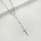 Rosario de plata 925 con cuentas redondas, medalla de la virgen y cruz con cristo.