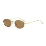 Lentes de sol unisex con filtro UV 400, marco dorado y lentes marrones. Incluye estuche.