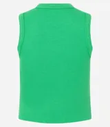 Top cropped musculosa de mujer, color marrón oscuro, confeccionado en tejido ribana acanalado, con cuello redondo y sin mangas.
