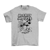 Remera gris con estampado de Mickey Mouse como Steamboat Willie.