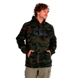 Buzo de fleece tipo hoodie, con estampado del logotipo CAT grande en el pecho, capucha con cordón y bolsillo canguro.