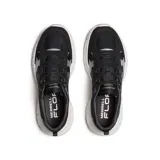 Championes Merrell Clover Tech para mujer, color negro con detalles en gris y plateado. Capellada de malla y material sintético, cordones y correas recicladas, plantilla FloatPro Foam y suela de goma Flexconnect.