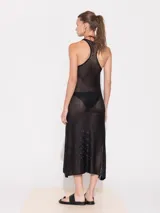 Vestido largo a los tobillos, sin mangas y de fit suelto, confeccionado en tejido desagujado con efecto de foil.