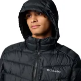 Campera puffer negra para hombre, marca Columbia, modelo Labyrinth Loop II. Confeccionada en poliéster con forro Omni-Heat Infinity, capucha ajustable con cordón, puños elásticos, bolsillos con cierre en el pecho y en las manos, y dobladillo ajustable con cordón.