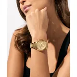 Reloj Michael Kors modelo Maren, color dorado, con caja de acero inoxidable de 40mm, cronógrafo, función de fecha, cristal mineral y pulsera con cierre desplegable.