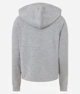 Campera deportiva verde esmeralda de modal, con capucha ajustable con cordón, cierre frontal con cremallera y bolsillos laterales.