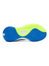 Championes de básquet Under Armour modelo GS Lockdown 7, color azul con detalles en gris y amarillo flúor.