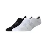 Pack de tres pares de medias deportivas New Balance, modelo Pro Running Tab, unisex. Incluye un par negro, un par blanco y un par gris, todos con logo New Balance y franjas horizontales en contraste.