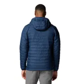 Campera Columbia con capucha, color verde oliva en la parte superior y gris claro en la parte inferior. Cuenta con cierre frontal, bolsillos laterales con cierre y logo de la marca en el pecho.