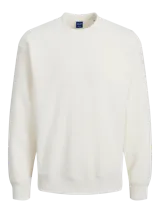 Buzo de manga larga y cuello redondo, color blanco, con logo bordado en el pecho.